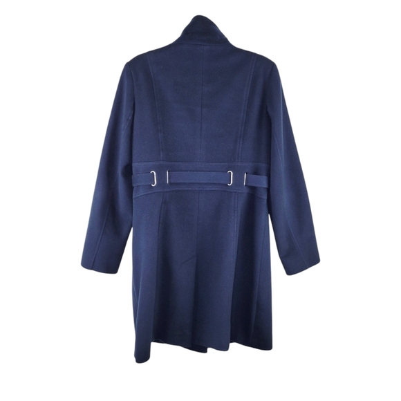 Via Spiga Women's Size 10 Navy Blue Felted 100% Wool Button-Up Belted Coat - Picture 5 of 13